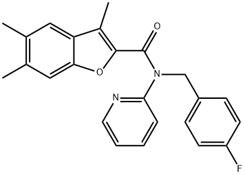 N-[(4-fluorophenyl)methyl]-3,5,6-trimethyl-N-pyridin-2-yl-1-benzofuran-2-carboxamide Structural