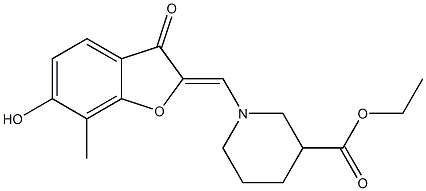ethyl 1-[(Z)-(6-hydroxy-7-methyl-3-oxo-1-benzofuran-2-ylidene)methyl]piperidine-3-carboxylate Structural
