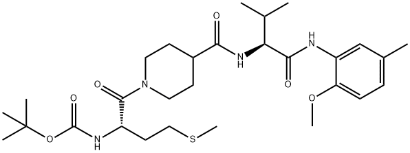 tert-butyl N-[(2S)-1-[4-[[(2S)-1-(2-methoxy-5-methylanilino)-3-methyl-1-oxobutan-2-yl]carbamoyl]piperidin-1-yl]-4-methylsulfanyl-1-oxobutan-2-yl]carbamate Structural