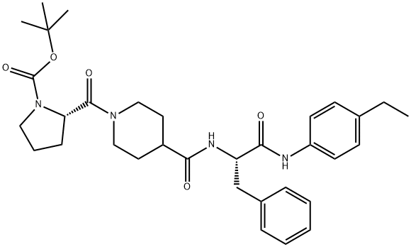 tert-butyl (2S)-2-[4-[[(2S)-1-(4-ethylanilino)-1-oxo-3-phenylpropan-2-yl]carbamoyl]piperidine-1-carbonyl]pyrrolidine-1-carboxylate Structural