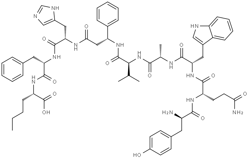 H-D-Tyr-Gln-Trp-Ala-Val-bPhe-His-Phe-Nle-OH Structural
