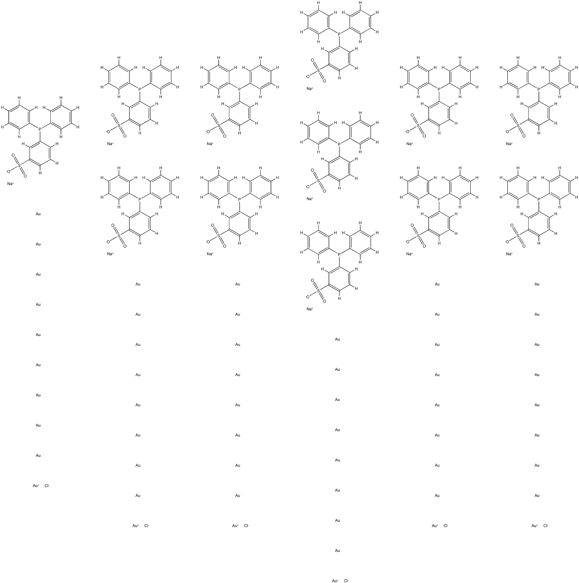 Hexachlorododecakis[diphenyl(M-sulfontophenyl)phosphine]pentapentacontagold, dodecasodiuM salt (water soluble) SchMid Au55  Cluster Structural