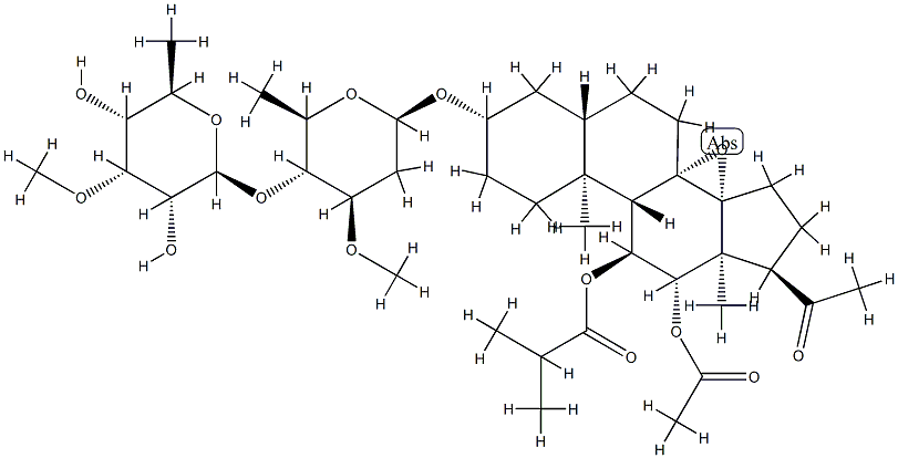 1→4-β-oleandropyranosyl-11-O-isobutyryl-12-O-acetyltenacigenin B Structural