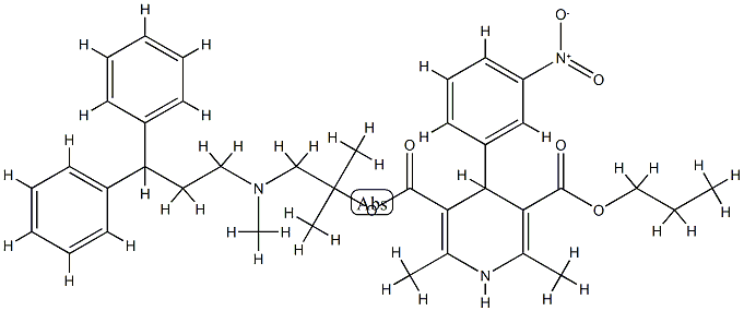 3,5-Pyridinedicarboxylic acid, 1,4-dihydro-2,6-dimethyl-4-(3-nitrophenyl)-, 3-[2-[(3,3-diphenylpropyl)methylamino]-1,1-dimethylethyl] 5-propyl ester Structural