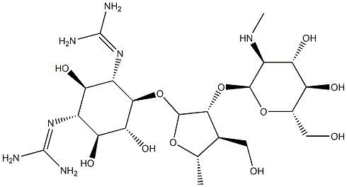 4-O-[2-O-[2-(Methylamino)-2-deoxy-α-L-glucopyranosyl]-3,5-dideoxy-3-hydroxymethyl-α-L-arabinofuranosyl]-N,N'-bis(aminoiminomethyl)-D-streptamine Structural