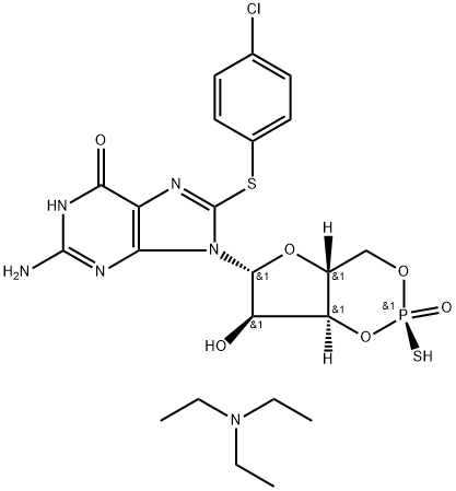 Rp-8-[(4-Chlorophenyl)thio]-guanosine-cyclic 3′,5′-hydrogen phosphorothioate triethylammonium salt Structural