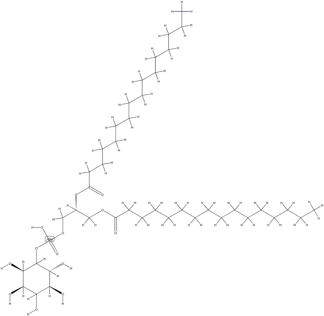 D-myo-Inositol, 1-(2R)-2,3-bis(1-oxohexadecyl)oxypropyl hydrogen phosphate Structural