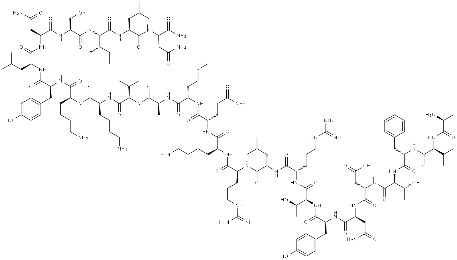 H-ALA-VAL-PHE-THR-ASP-ASN-TYR-THR-ARG-LEU-ARG-LYS-GLN-MET-ALA-VAL-LYS-LYS-TYR-LEU-ASN-SER-ILE-LEU-ASN-NH2