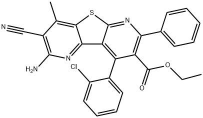 ethyl 2-amino-9-(2-chlorophenyl)-3-cyano-4-methyl-7-phenylthieno[2,3-b:4,5-b']dipyridine-8-carboxylate Structural