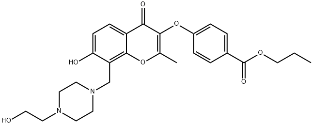 propyl 4-[(7-hydroxy-8-{[4-(2-hydroxyethyl)-1-piperazinyl]methyl}-2-methyl-4-oxo-4H-chromen-3-yl)oxy]benzoate Structural