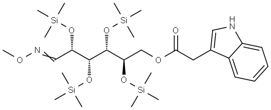 D-Glucose, 2,3,4,5-tetrakis-O-(trimethylsilyl)-, O-methyloxime, 6-(1H- indole-3-acetate) Structural