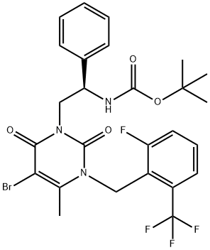 Carbamic acid, N-[(1R)-2-[5-bromo-3-[[2-fluoro-6-(trifluoromethyl)phenyl]methyl]-3,6-dihydro-4-methyl-2,6-dioxo-1(2H)-pyrimidinyl]-1-phenylethyl]-, 1,1-dimethylethyl ester