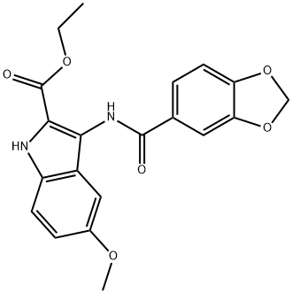 ethyl 3-(benzo[d][1,3]dioxole-5-carboxamido)-5-methoxy-1H-indole-2-carboxylate Structural