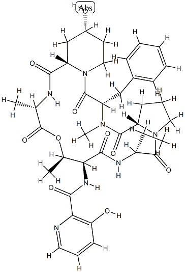 N-[(3-Hydroxy-2-pyridinyl)carbonyl]cyclo[L-Thr*-D-Abu-L-Pro-N-methyl-L-Phe-4α-hydroxy-L-pipecoloyl-L-Ala-] Structural