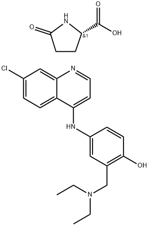 5-oxo-L-proline, compound with 4-[(7-chloro-4-quinolyl)amino]-alpha-(diethylamino)-o-cresol (2:1)    