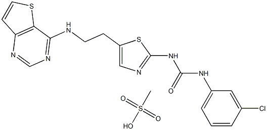 N-(3-Chlorophenyl)-N'-[5-[2-(thieno[3,2-d]pyrimidin-4-ylamino)ethyl]-2-thiazolyl]urea methanesulfonate (1:1) Structural