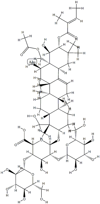 (3beta,4beta,16alpha,21beta,22alpha)-28-(Acetyloxy)-16,22,23-trihydroxy-21-[[(2E)-2-methyl-1-oxo-2-buten-1-yl]oxy]olean-12-en-3-yl O-beta-D-glucopyranosyl-(1-2)-O-[beta-D-glucopyranosyl-(1-4)]-beta-D-glucopyranosiduronic acid Structural