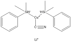 Dilithium cyanobis(dimethyl(phenyl)silyl)cuprate(2-) Structural