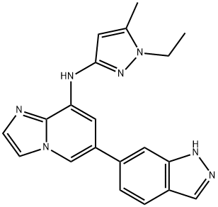 Imidazo[1,2-a]pyridin-8-amine, N-(1-ethyl-5-methyl-1H-pyrazol-3-yl)-6-(1H-indazol-6-yl)- Structural