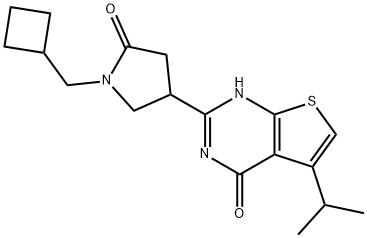 Thieno[2,3-d]pyrimidin-4(1H)-one, 2-[1-(cyclobutylmethyl)-5-oxo-3-pyrrolidinyl]-5-(1-methylethyl)- Structural