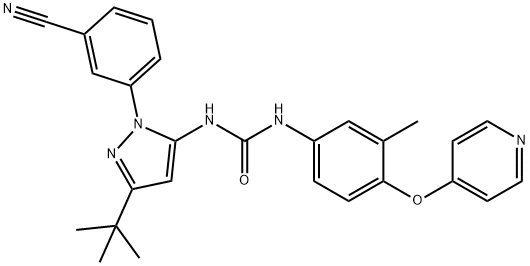 Urea, N-[1-(3-cyanophenyl)-3-(1,1-dimethylethyl)-1H-pyrazol-5-yl]-N'-[3-methyl-4-(4-pyridinyloxy)phenyl]- Structural