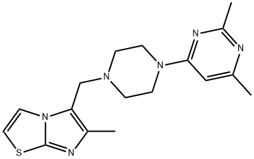 Imidazo[2,1-b]thiazole, 5-[[4-(2,6-dimethyl-4-pyrimidinyl)-1-piperazinyl]methyl]-6-methyl- Structural