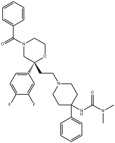 Urea, N'-[1-[2-[(2R)-4-benzoyl-2-(3,4-difluorophenyl)-2-morpholinyl]ethyl]-4-phenyl-4-piperidinyl]-N,N-dimethyl- Structural