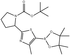 tert-butyl 2-(4-methyl-5-(4,4,5,5-tetramethyl-1,3,2-dioxaborolan-2-yl)thiazol-2-yl)pyrrolidine-1-carboxylate Structural