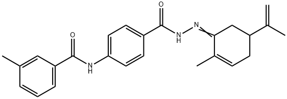 N-(4-{[2-(5-isopropenyl-2-methyl-2-cyclohexen-1-ylidene)hydrazino]carbonyl}phenyl)-3-methylbenzamide Structural