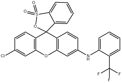 Spiro[3H-2,1-benzoxathiole-3,9'-[9H]xanthen]-3'-amine, 6'-chloro-N-[2-(trifluoromethyl)phenyl]-, 1,1-dioxide Structural