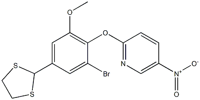 2-[2-bromo-4-(1,3-dithiolan-2-yl)-6-methoxyphenoxy]-5-nitropyridine Structural