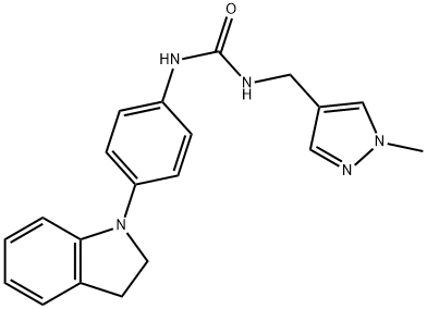 Urea, N-[4-(2,3-dihydro-1H-indol-1-yl)phenyl]-N'-[(1-methyl-1H-pyrazol-4-yl)methyl]- Structural