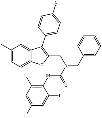 Urea, N-[[3-(4-chlorophenyl)-5-methyl-2-benzofuranyl]methyl]-N-(phenylmethyl)-N'-(2,4,6-trifluorophenyl)- Structural