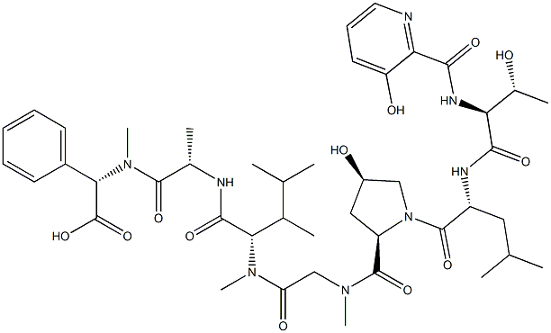 Glycine, N-[N-[N-[N-[cis-4-hydroxy-1-[N-[N-[(3-hydroxy-2-pyridinyl)carbonyl]-L-threonyl]-D-leucyl]-D-prolyl]-N-methylglycyl]-N,3-dimethyl-L-leucyl]-L-alanyl]-N-methyl-L-2-phenyl- (9CI) Structural