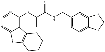 Propanamide, N-(1,3-benzodioxol-5-ylmethyl)-2-[(5,6,7,8-tetrahydro[1]benzothieno[2,3-d]pyrimidin-4-yl)thio]- Structural