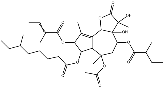 Octanoic acid, 6-methyl-, 6-(acetyloxy)-2,3,3a,4,5,6,6a,7,8,9b-decahydro-3,3a-dihydroxy-3,6,9-trimethyl-8-[(2-methyl-1-oxo-2-butenyl)oxy]-4-(2-methyl-1-oxobutoxy)-2-oxoazuleno[4,5-b]furan-7-yl ester (9CI) Structural