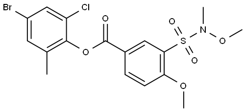 Benzoic acid, 4-methoxy-3-[(methoxymethylamino)sulfonyl]-, 4-bromo-2-chloro-6-methylphenyl ester Structural
