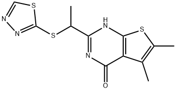 Thieno[2,3-d]pyrimidin-4(1H)-one, 5,6-dimethyl-2-[1-(1,3,4-thiadiazol-2-ylthio)ethyl]- Structural