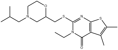 Thieno[2,3-d]pyrimidin-4(3H)-one, 3-ethyl-5,6-dimethyl-2-[[[4-(2-methylpropyl)-2-morpholinyl]methyl]thio]- Structural