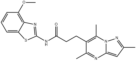 Pyrazolo[1,5-a]pyrimidine-6-propanamide, N-(4-methoxy-2-benzothiazolyl)-2,5,7-trimethyl- Structural
