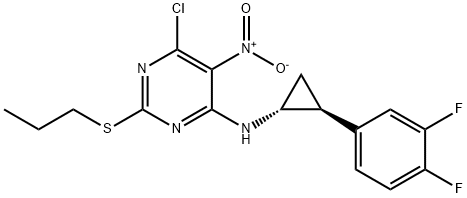 6-chloro-N-((1R,2S)-2-(3,4-difluorophenyl)cyclopropyl)-5- nitro-2-(propylthio)pyrimidin-4-amine Structural