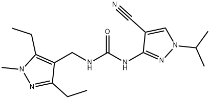 Urea, N-[4-cyano-1-(1-methylethyl)-1H-pyrazol-3-yl]-N'-[(3,5-diethyl-1-methyl-1H-pyrazol-4-yl)methyl]- Structural