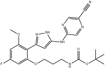 tert-butyl (3-(2-(3-((5-cyanopyrazin-2-yl)amino)-1H-pyrazol-5-yl)-5-fluoro-3-methoxyphenoxy)propyl)carbamate