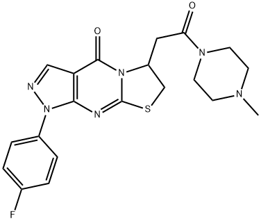 Pyrazolo[3,4-d]thiazolo[3,2-a]pyrimidin-4(1H)-one, 1-(4-fluorophenyl)-6,7-dihydro-6-[2-(4-methyl-1-piperazinyl)-2-oxoethyl]- Structural