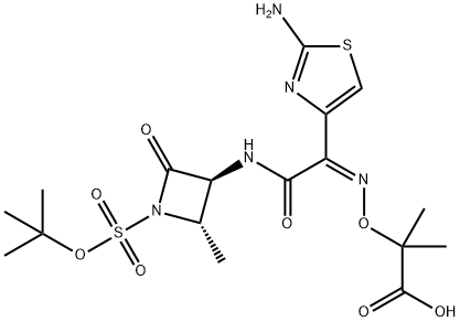 Propanoic acid, 2-[[(Z)-[1-(2-amino-4-thiazolyl)-2-[[(2S,3S)-2-methyl-4-oxo-1-sulfo-3-azetidinyl]amino]-2-oxoethylidene]amino]oxy]-2-methyl-, 1-(1,1-dimethylethyl) ester Structural