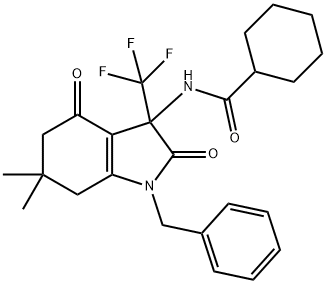 N-[1-benzyl-6,6-dimethyl-2,4-dioxo-3-(trifluoromethyl)-5,7-dihydroindol-3-yl]cyclohexanecarboxamide Structural