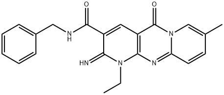 N-benzyl-1-ethyl-2-imino-8-methyl-5-oxodipyrido[1,2-d:3',4'-f]pyrimidine-3-carboxamide Structural