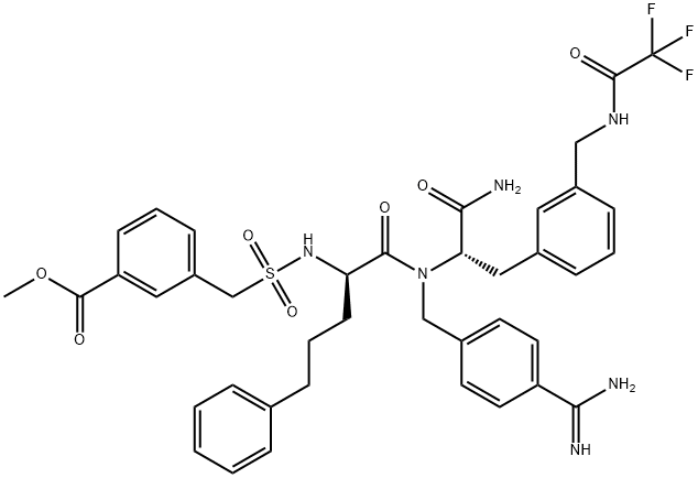 O=C(NCC1=CC=C(C(N)=N)C=C1)[C@@H](NC([C@@H](CCCC2=CC=CC=C2)NS(CC3=CC=CC(C(OC)=O)=C3)(=O)=O)=O)CC4=CC(CNC(C(F)(F)F)=O)=CC=C4 Structural