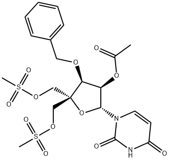 Uridine, 4'-C-[[(methylsulfonyl)oxy]methyl]-3'-O-(phenylmethyl)-, 2'-acetate 5'-methanesulfonate Structural