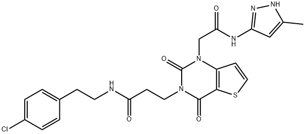 Thieno[3,2-d]pyrimidine-3(2H,4H)-propanamide, N-[2-(4-chlorophenyl)ethyl]-1-[2-[(5-methyl-1H-pyrazol-3-yl)amino]-2-oxoethyl]-2,4-dioxo- Structural